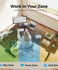 Agilestic L-Shape Standing Desk 63 Inch Electric Height Adjustable Sit Stand Corner Computer Table With Splice Board Dark Walnut showing work zones.