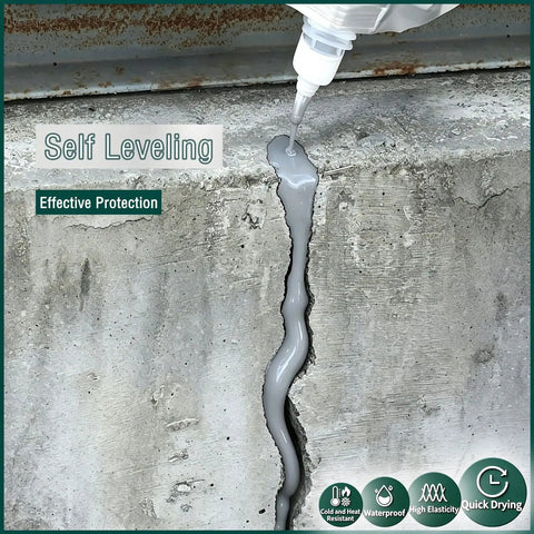 Tough As Nails Concrete Crack Filler And Asphalt Driveway Sealer Six Pack Featuring Self Leveling Formula filling a crack in concrete surface.