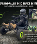 Rider on an Electric Go Kart For Adults And Teens, 48V 20Ah Battery, 2000W Motor, All Terrain 6 Inch Tires, demonstrating rear hydraulic disc brake