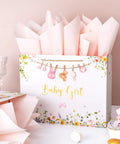 Roomy 13 Inch Baby Shower Gift Bag With Pink Tissue Paper Gift Card And Bow Featuring A Babysuit Banner Ready To Gift For Girl Baby Shower Gifts Birthday Wrapping And Party Decor