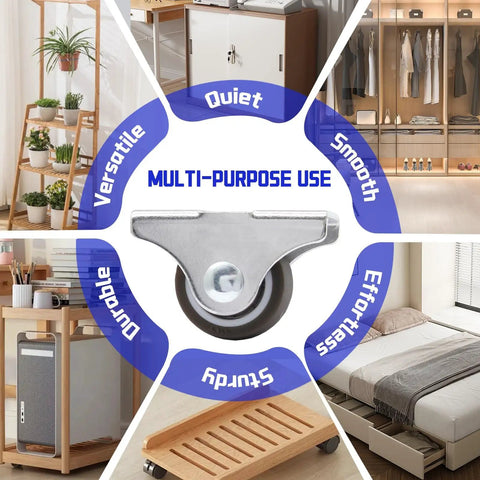 Set Of Four 1 Inch Caster Wheels With Metal Tops And TPE Rubber Low Profile Fixed Casters For Furniture Cabinets Drawers And Beds Quiet Smooth Rollers For Easy Under Furniture Mobility And Silent Floor Glide No Fuss