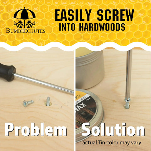All Purpose Shop Wax Starter Kit With Carnauba Beeswax Paste in use, demonstrating screw ease on hard wood surfaces.
