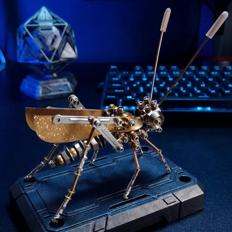 Cricket 3D Metal Puzzle Kit With 160 Pieces, Mechanical Screw Assembly, Level 3 Of 5, About 3 Hours Build, No Glue Needed, Desktop Ornament, Cool Birthday Gift For Dad Or Husband metal cricket model on display base