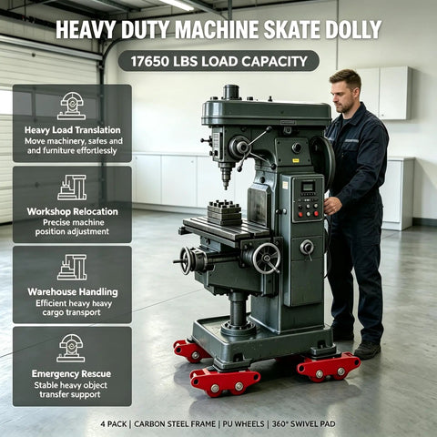 8 Ton 17650 Lb Capacity Machinery Moving Dolly With Roller Skate Wheels in warehouse use