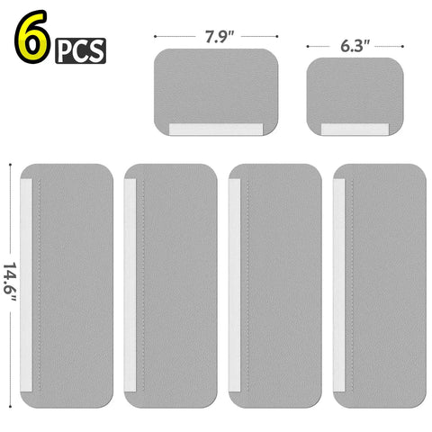 Leather Refrigerator Door Handle Covers 6 Pack Keeps Fridge Microwave Oven Stove And Dishwasher Handles Clean From Oil Stains No Sweat Quick Wipe Kitchen Decor Grey, showing 4 long covers and 2 short covers with measurements.