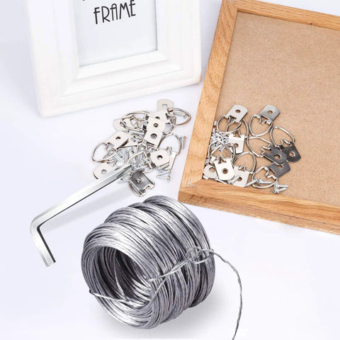All In One Picture Hanging Kit With D Ring Hangers And Screws, Aluminum Sleeves, 100 Feet Wire And Screwdriver, Supports Up To 30 Lb