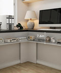 L Shaped Executive Desk With Four Drawers And Charging Station, wood corner home office desk with hidden under desk shelf