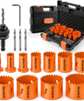 Bi-Metal Hole Saw Kit With One Arbor Fits All, 17-Piece Set From 3/4 to 2-1/2 Inch Hole Saws, Includes Drill Bits, Hex Key, Storage Case