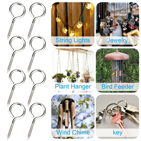 Heavy Duty 304 Stainless Steel Eye Screws 30 Pack Slick Corrosion Proof Screw Hooks for DIY Crafts, Keychains, and Plant Hanger.