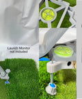 Leveling And Alignment Stand With Integrated Green Alignment Line And Rechargeable Battery For MLM2Pro And R10 Launch Monitors No Fuss Setup For Hit Perfect Shots Indoor Outdoor Use, showcasing bullseye bubble level and swivel feet