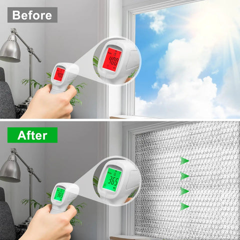 Heavy Duty Pre Cut Garage Door Insulation Kit With Reflective Bubble Foil For Double Doors showing temperature drop before and after installation.