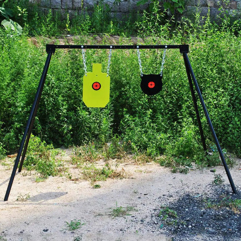 AR500 Steel Target Bullseye Gong 10 Inch Diameter 3/8 Inch Thick With Self Resetting Center Tone Spring for practice setup outdoors