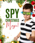 Child wearing Epic Night Vision Spy Goggles For Kids See In The Dark With Invisible Ink Pen, Christmas-themed background