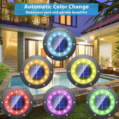 Solar Ground Lights Outdoor With 12 LEDs Auto Changing Multi Color Cool Glow Garden Pathway Lights Waterproof Yard