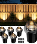 Six Pack Low Voltage Landscape Well Lights With Glare Shield Ultra Bright Pro Grade 3000K Warm White Aluminum In Ground Uplights