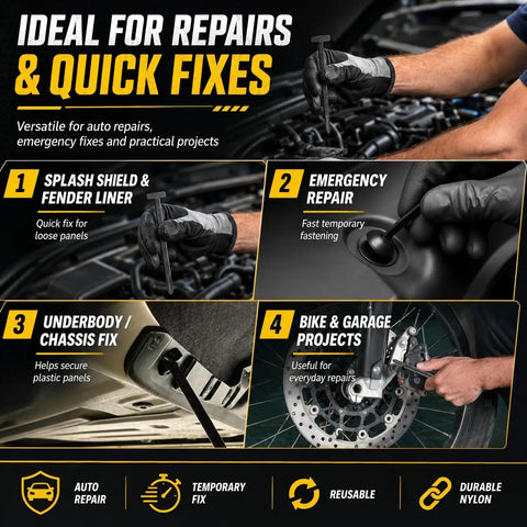 Heavy Duty Automotive Cable Tie Buckle Fasteners Kit For Bumper, Fender Liner, Splash Shield And Trim Panels Reusable Nylon Retainers