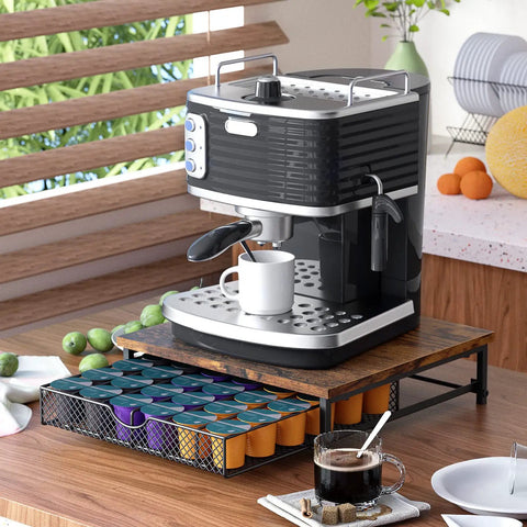 Black Sturdy Wood And Metal Pod Drawer Organizer For K Cup Pods 36 Capacity Storage With Sliding Baskets under coffee maker