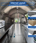 Internal layout of a mobile catering trailer featuring stainless steel surfaces and space for customization.