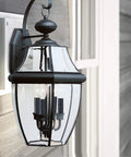 Three Light Outdoor Wall Lantern In Black Finish With Brass Construction For Porch Patio Or Entry, Classic Lancaster Collection