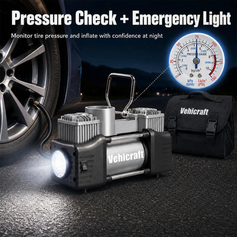 This slick 12V Tire Inflator Is A Total Game Changer With Its Fast Dual-Cylinder Pump That Delivers Up To 150 PSI Of Rock Solid Air Pressure For Your Car, Truck, SUV Or RV Making It The Ultimate Portable Emergency Tool Everyone Needs