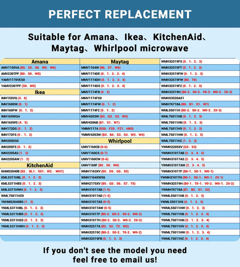 Chart of microwave models compatible with 12 Inch Microwave Glass Plate Replacement for Turntable Tray