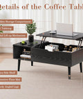 Wood Lift Top Coffee Table With Hidden Compartment And Large Storage Shelf Elevates To Dining Or Desk Height For Living Room