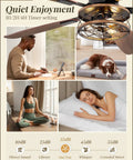 Diagram showing 52 Inch Farmhouse Ceiling Fan With Light And Remote Black Industrial Caged Flush Mount and people enjoying quiet settings.