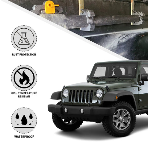 Adjustable Roof Rack Shovel Holder Kit on off-road vehicle, highlighting quick release clamp and rust protection features.