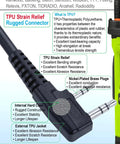 Close-up of TPU connector details for compatibility with various radio brands, highlighting waterproof material and precise fit.