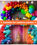 Get A Huge 10 Pack Of Colorful Balloon Arch Clips With Vibrant Rainbow Spring Clamps For Party Decoration Backdrops And Photo Studios That Make Your Events Pop. Rainbow balloon arch backdrop with large multicolor balloons and party cake display