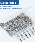 Premium Zinc Self Drilling Drywall Anchors And Screws Kit with 116 pieces in open plastic box