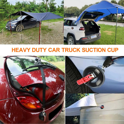 Heavy Duty Vacuum Suction Cup Anchor Kit, 2 Pack securing car awnings, boats, camping gear with suction cups and bungee cords