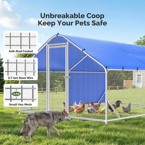 Heavy Duty Metal Chicken Coop Run With Galvanized Hardware Cloth For 20 Birds In The Yard Walk In Poultry Cage With Waterproof Cover Outdoor Enclosure For Chickens Or Ducks Rust Resistant Steel With Anti Fade Finish featuring a wolf-proof design and durable construction.