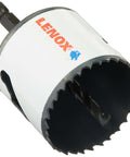 Lenox hole saw on arbor, bi-metal with serrated edge, 2-1/4-inch diameter, side view