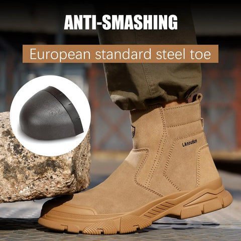 Indestructible Steel Toe Work Boots For Men Welding Construction With Zipper Laceless Design Spark Resistant Suede Leather