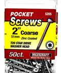 Pocket Hole Wood Screws Number Seven By Two Inch Washer Head Torx Drive Self Tapping Zinc Coated Coarse Thread Pack Of Fifty