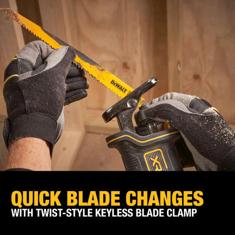 Heavy Duty Cordless Reciprocating Saw Powered By A Beefy Brushless Motor And Snappy Variable Trigger, Keyless Blade Clamp in use for quick blade changes.
