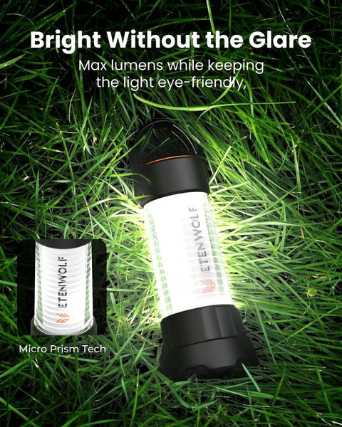 Ultra Bright Camping Lantern With 1000LM LED Floodlight And 5000mAh Battery on grass highlighting bright glow effect