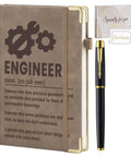 Leather A5 Journal For Engineers With 200 Lined Pages, Inner Pocket And Pen, Durable Hard Cover For Mechanical Engineering Nerds