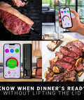 100 Percent Wireless Smart Meat Thermometer With Dual Temp Sensors And Guided Cook System For Barbecue Grill Oven And Smoker No Wires No Fuss 165 Ft Bluetooth Range Dishwasher Safe with app and cooked steak