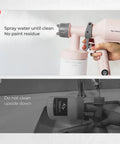 Ultra Light Paint Sprayer Gun For Indoor And Outdoor Work Featuring Sweet Pink Body with hands cleaning the nozzle.