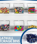 Six Clear Slatwall Bins With Integrated Hooks Mount Hanging Organizer 5.1 x 5.1 x 5.1 Inch for small part storage