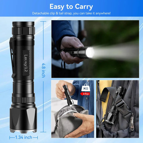 Two Pack Rechargeable LED Tactical Flashlights Ultra Bright 5000 Lumens, 3 Modes, Clip On Design, Waterproof Powerhouse for easy carry