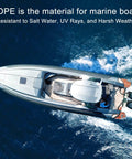 Top view of a speedboat at sea, promoting UHMW Sheet One Quarter Inch Thick White HDPE Plastic Board for marine use.