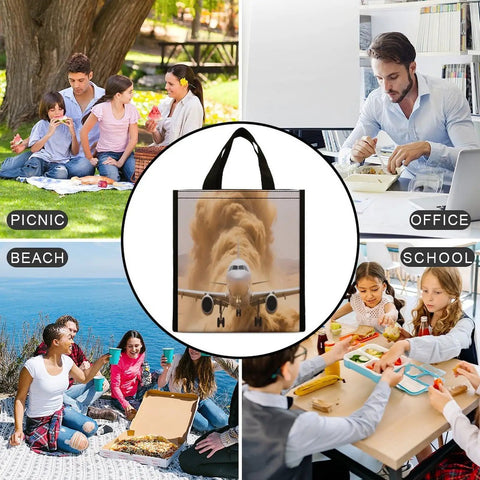 Desert Runway Plane Lunch Bag Tote With Insulated Aluminum Lined Cooler for school, office, picnic, and beach use