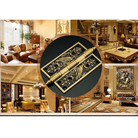 5-Inch European-Style Copper Door Hinge For Cabinets And Rooms, Thick Retro Antique Gold Finish, featured in luxurious interiors.