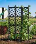 5.25 Foot Black Metal Garden Trellis Fence For Climbing Plants Outdoor Lattice Wall Frame DIY, supporting growing plants