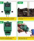All In One Plant Moisture Light And PH Meter For Gardening And Farming steps with soil insertion and cleaning instructions