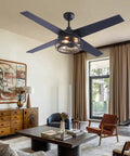 Dope Industrial Rustic 52 Inch Ceiling Fan With Light And Remote, caged farmhouse style, in living room, oil rubbed bronze finish
