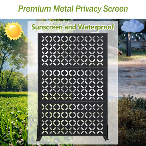 Outdoor Metal Privacy Screen With Stand 72 Inch High By 46 Inch Wide Freestanding Garden Divider for Deck Patio Balcony and Yard Rust Resistant Durable X Shaped Screen for Indoor and Outdoor Use.